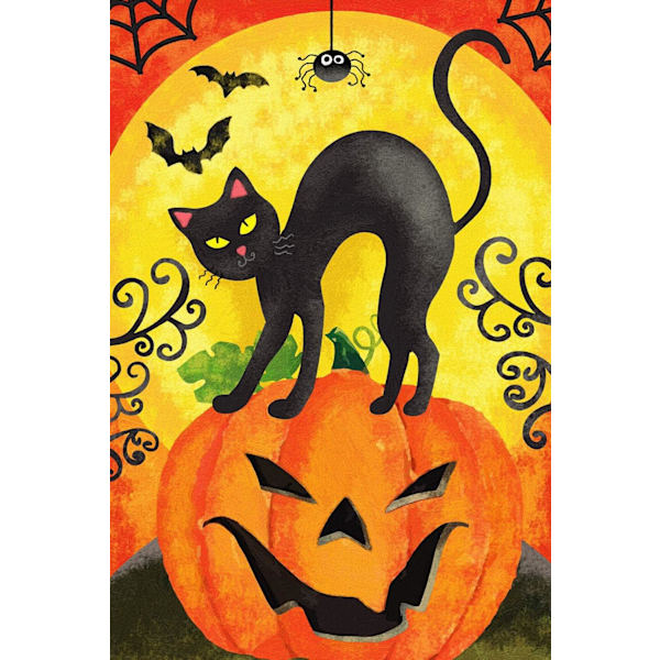 Läskiga pumpor med svart katt fladdermöss dekoration Halloween hus  Utomhus gård  28\" x 40\" Svart hus (28\\ Svart hus flagga(28\\
