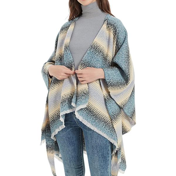 Snygg klockblock poncho cape dam oversized stickad sjal wrap med bälte