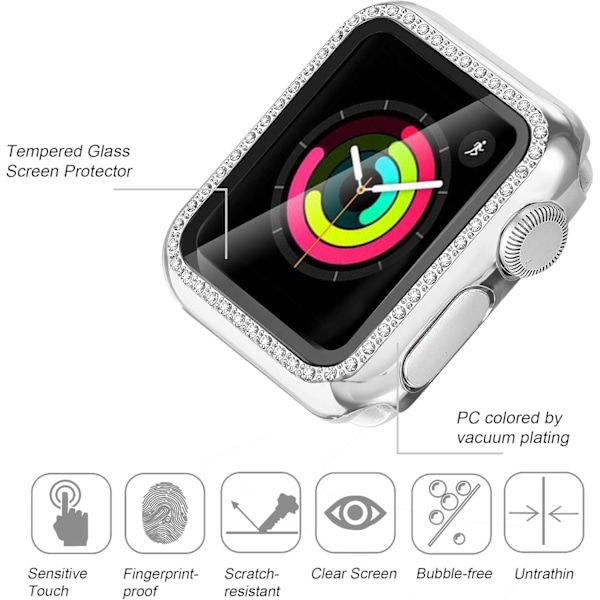 40 mm Bling-etui kompatibelt med Apple Watch-rem med indbygget hærdet glas