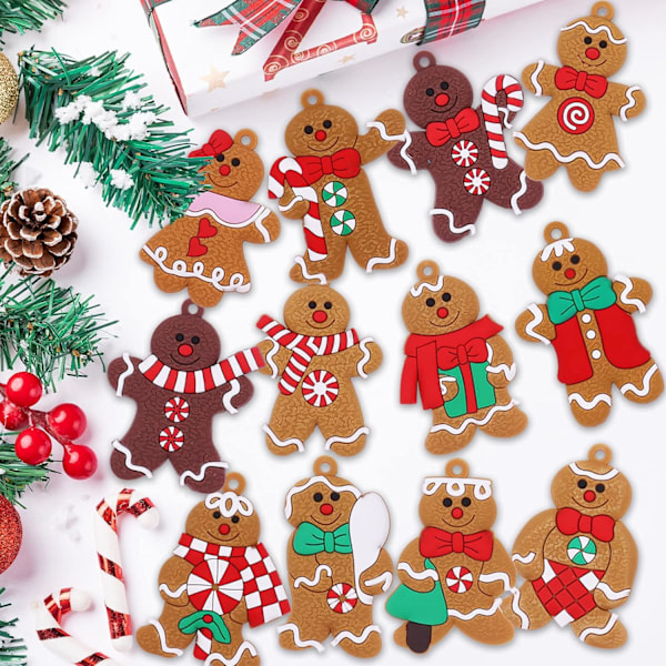 12 Pakk Julepepperkake Mann Hengende Ornament, Assortert Mini Leirefigur