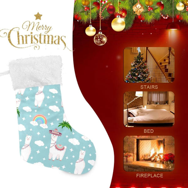 Julklapp, Personliga Julklappsstrumpor 2-pack Söt Alpacka Regnbåge 45,7 cm Julstrumpor Hängande Ornament Eldstad för Träd