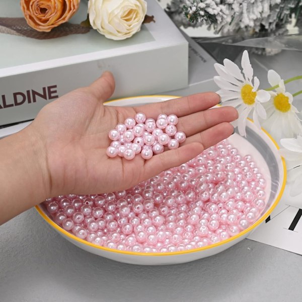800 st pärlor - Runda pärlor lösa distanspärlor (6 mm rosa)