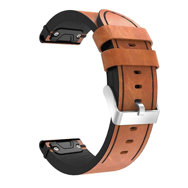 För Garmin Descent Mk 2i 26mm Läder Sömnad Stål Spänne Klockarmband ZWB Brown