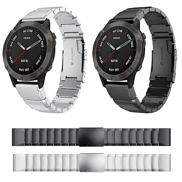 Til Garmin Fenix 6x Sapphire 26mm Skildpadde Skal Rustfrit Stål Urrem ECB Black