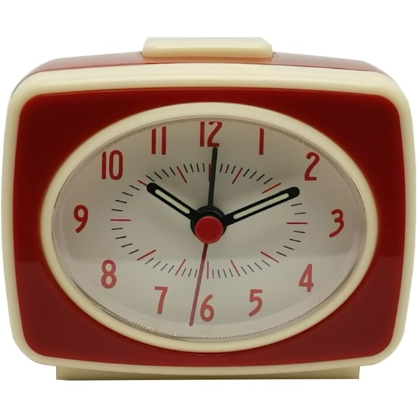 Liten tyst kvartsrörelse analog väckarklocka vintage klassisk stil batteridriven självlysande visare röd röd