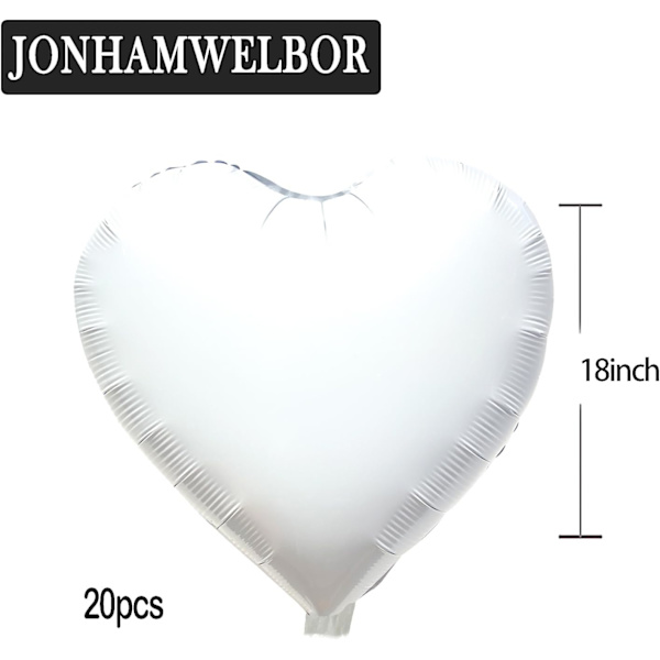 20 stk. 18 tommer hvide hjerteformede folieballoner dekorationer Valentinsdag fødselsdag bryllup babyshower fest (hvid) C2-hvid C2-hvid