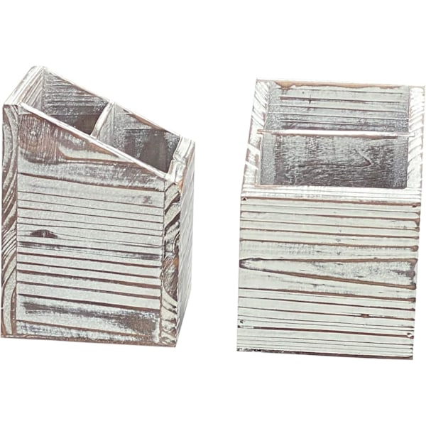 2-pack rustika träpennhållare, 2 fack träpennhållare för kontor/hem (4x5,5 tum) Rustik Rustik