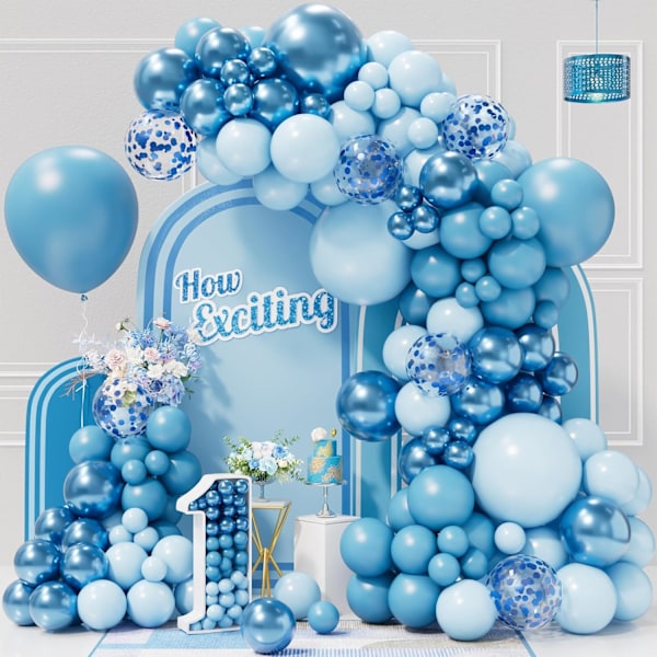 152 stk. Blå Ballonbue Girlande Kit med Forskellige Størrelser Metallic