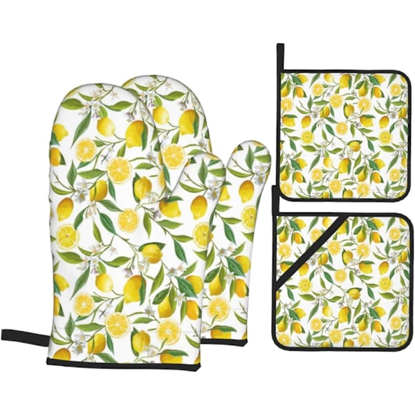 Gul citron orange ugnsvantar och grytunderlägg set set av