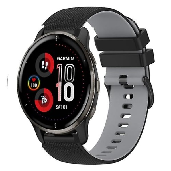 Til Garmin Venu 2 Plus 20mm Ternet To-farvet Silikone Urrem EWC Black-Grey