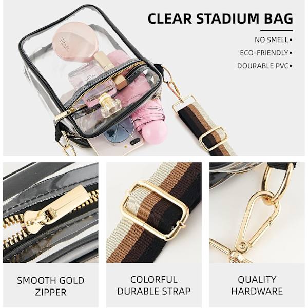 Genomskinlig Crossbody-väska godkänd, justerbar axelrem
