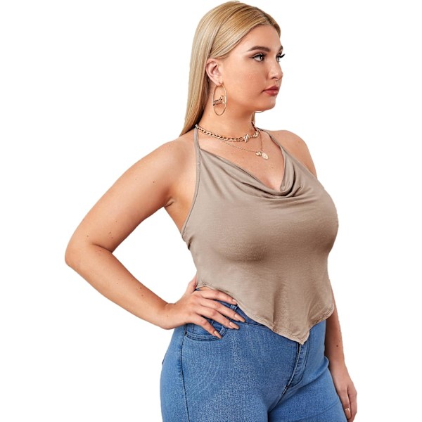 Dames Plus Cowl Neck Draperet Halterneck Top Asymmetrisk Bånd Rygløs Cami Bandana
