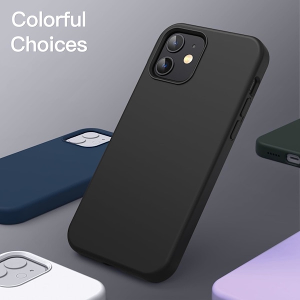 Silikonskal för iPhone 12 Mini 5,4 tum, Silkeslen Fullständigt Skyddande Mobilskal, Stötsäkert Skal med Mikrofiberfoder (Svart) Svart