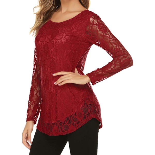 Kvinners blonder lang ermet topp buet kant dobbelt lag bluse skjorte topper XL
