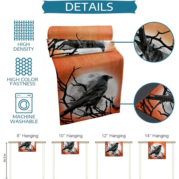 Raven Staning on The Branch ress Scarves Non-Slip Cotton Linen Table Cloth Setting Kitchen ecor for Holiay inner Parties Crow Moon Orange Ta Hall