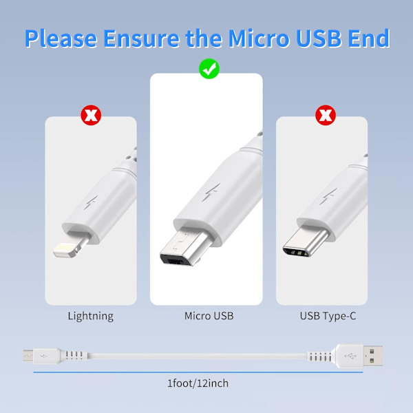 1FT Micro USB-kabel Kort. 5-pack USB till Micro USB-sladd Snabb