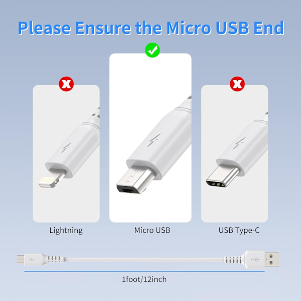 1FT Micro USB-kabel, kort. 5-pak USB til Micro USB-kabel, rask