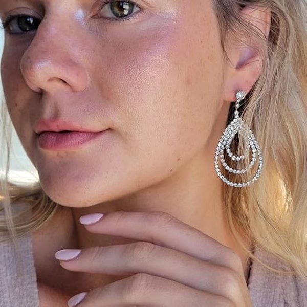 Silver Rhinestone Örhängen Statement Crystal Waterdrop Drop