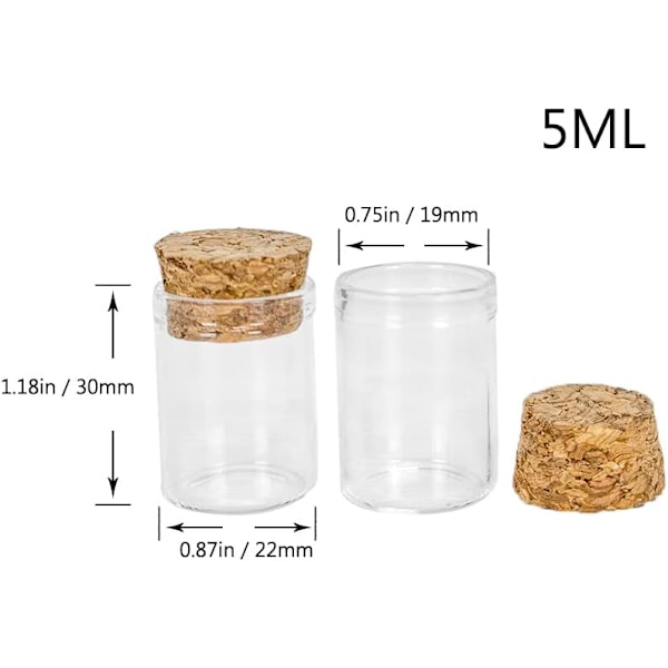 5 ml testrør glassflaske klar glassflaske med korkpropp for bryllup