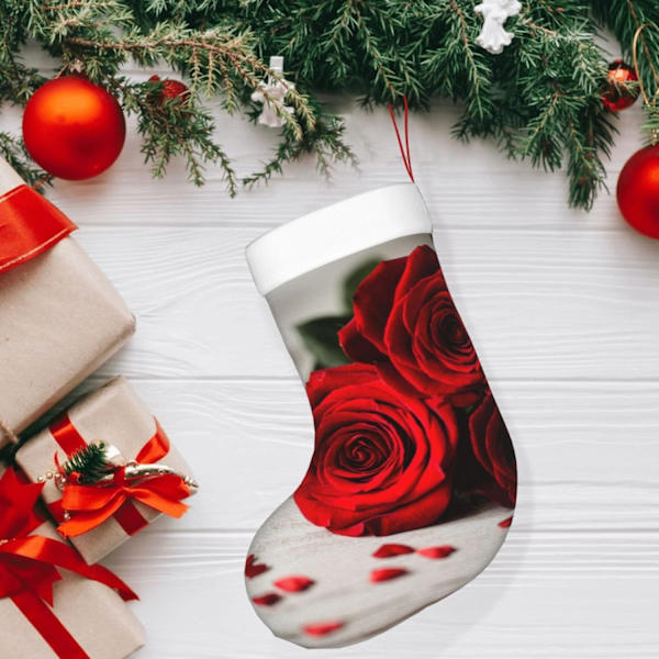 Julepynt Strømper med Rose - Holdbare, Farverige og Sjove Festlige Dekorationer - Jule Strømpe Pejs Ornamenter Jule Socke Gave Slik B