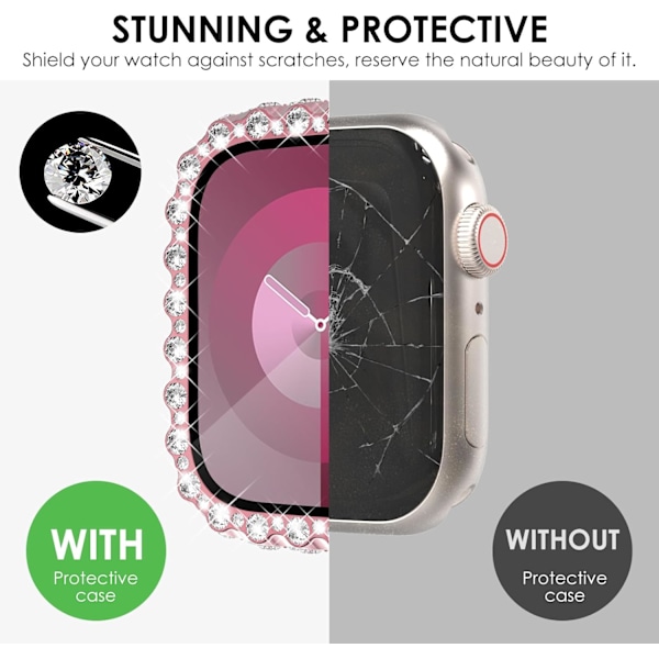 2 i 1 Vattentätt Bling Skal 40mm för Apple Watch Skärmskydd SE Serie 6 5 4, Spets Full Glitter Diamant Strass Stötfångare Framsida för iWatch