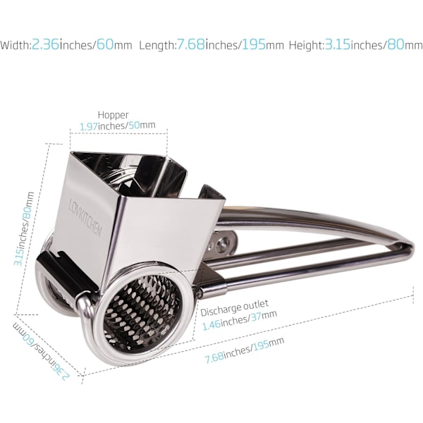 Roterende ostehøvel - Osteskutter Slicer Shredder med 3