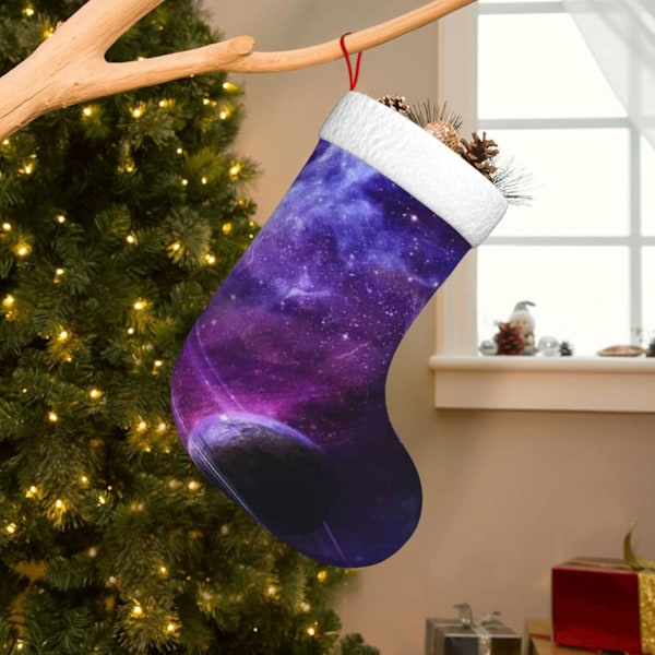 Galaxy Starry Space Lila Stjärniga Julstrumpor, Julstrumpa Julgran Hängande Dekorationer För Julhelgen Julgåva Galaxy Star