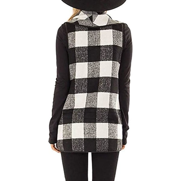 Dame Vest Lapel Åben Front Buffalo Plaid Ærmeløs Cardigan Jakke Frakke med
