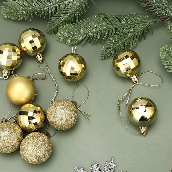 24 stk. 1,57 tommer mini julekugler i 24 karat guld - Uknuselige julepynt