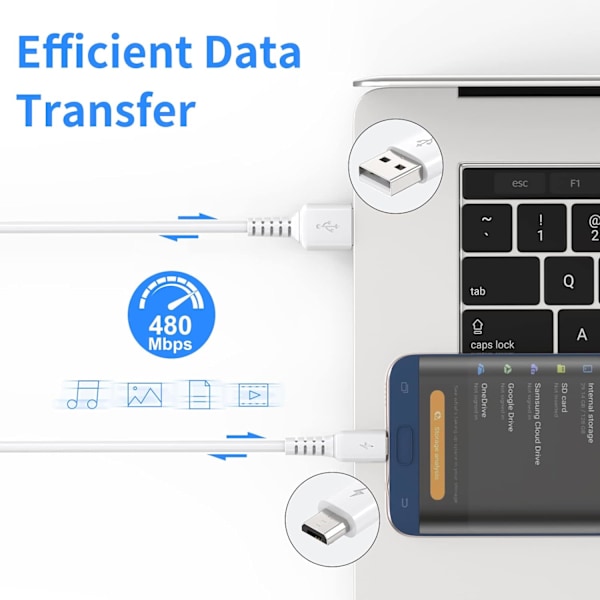 1FT Micro USB-kabel, kort. 5-pak USB til Micro USB-kabel, rask