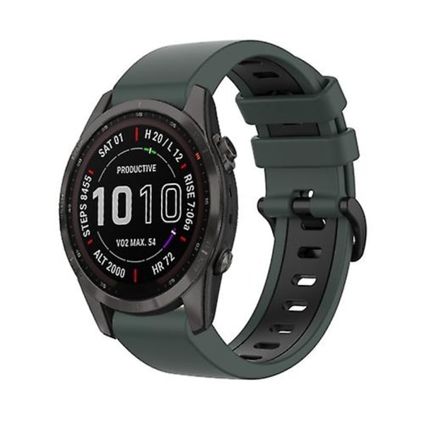 For Garmin Fenix 7s Solar 22mm Silikon Sports To-farget Klokkebånd UVR Olive Green-Black