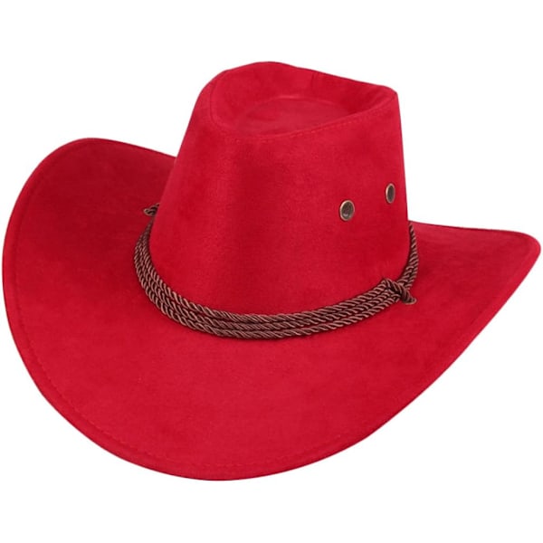 Herre Faux Filt Western Cowboy Hat Fedora Utendørs Bred Bremskjerm Hat med Rem