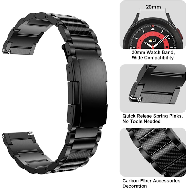 20mm Titanium Rem til Galaxy Watch 6 Classic 47mm 43mm/4 Classic 46mm 42mm Galaxy Watch 5 Pro 45mm, 20mm Hurtigudløsning