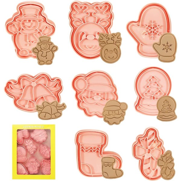 Jul Cookie Cutter Set (8 stycken) - Plast Cookie Cutters för festlig bakning