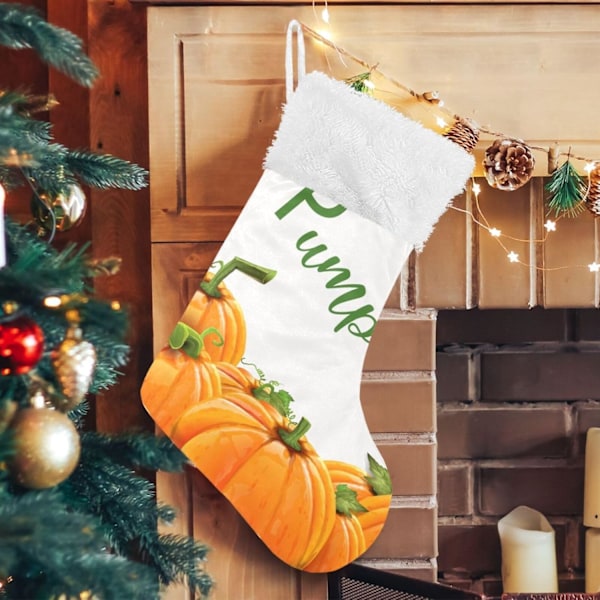 Julstrumpa, personliga julstrumpor 2-pack Pumpa Gul Höst 18 tum Julstrumpor Hängande Ornament Eldstad för Träddekoration