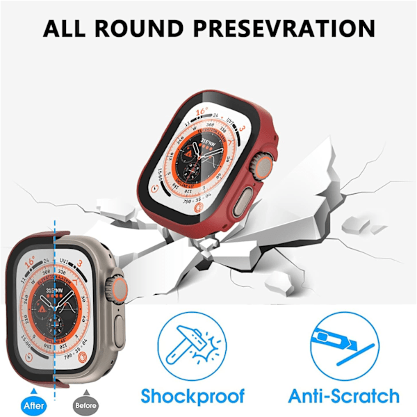 6-pack fodral för Apple Watch Ultra 49 mm inbyggt skärmskydd i härdat glas