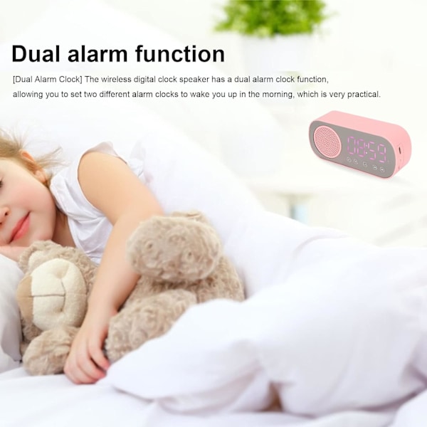 Digital väckarklocka, liten skrivbordsur Bluetooth 5.0 klockhögtalare HiFi LED-spegelskärm Micro USB-laddningsklockradio Smart klocka för sovrum,