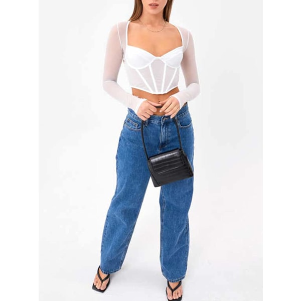 Kvinners Sweetheart Neck Sheer Mesh Langærmet Bustier