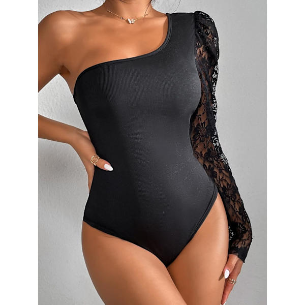 Kvinders En Skulder Blomster Blonde Puff Langærmet Skinny Bodycon Jumpsuit T