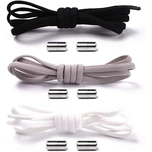 3 Pieces Round Adjustable No Tie Shoelaces - Elastic Laces for Children, Sports, and Seniors