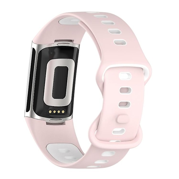 For Fitbit Charge 5 To-farvet silikone urrem XUT Pink White