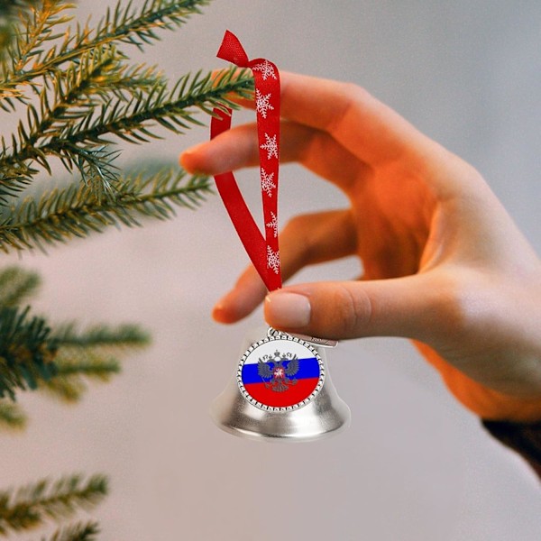 Russisk ørn emblem flag sølv klokke ornament juletræ klokker med rød snor metal juleophæng dekorationer til feriefest kærlighedsklokke