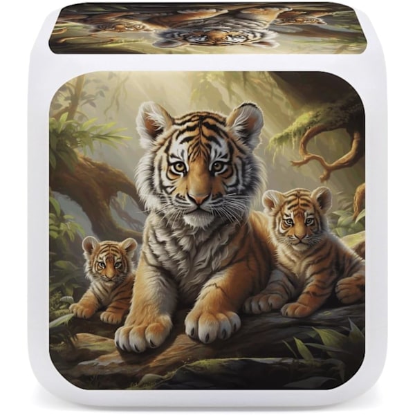 LED-väckarklocka, Jungle Tigers Cub Ptrint Multicolor Väckarklocka Geometrisk Väckarklocka Mångsidig Väckarklocka Modern Väckarklocka Vit Vit