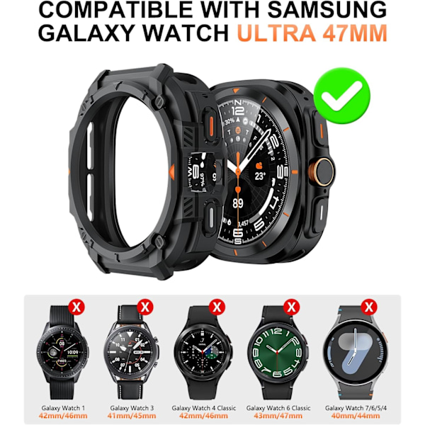 Robust TPU-stötfångare Designad för Galaxy Watch Ultra Skal Tåligt TPU-skal för Galaxy Watch Ultra 47mm (2025 Ny) Svart
