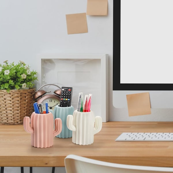 Pck Plstic ncil Holders, Cctus n Holder Cup, Cute Desktop ncil Storge Continer, Cosmetic Mkeup Brush Holder, Desk Office n Blue, White, Pink