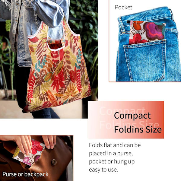 Foldbare indkøbsposer - 6 stk. genanvendelige store tote-tasker
