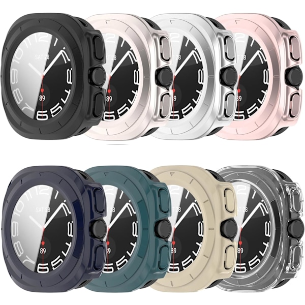 Deksel til Galaxy Watch 7 Ultra 47mm med innebygd skjermbeskytter i herdet glass, PC Hard Ultratynt Slim Fit Ripebestandig Deksel for 47mm G