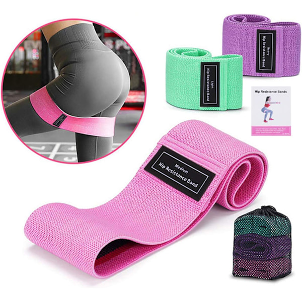 Eercise, Fabric Wrkut, Tjockt brett halkfritt bty för ben och rumpa, tungt motståndsband för kvinnor/män (set 3) sjöblå, rosa, lila