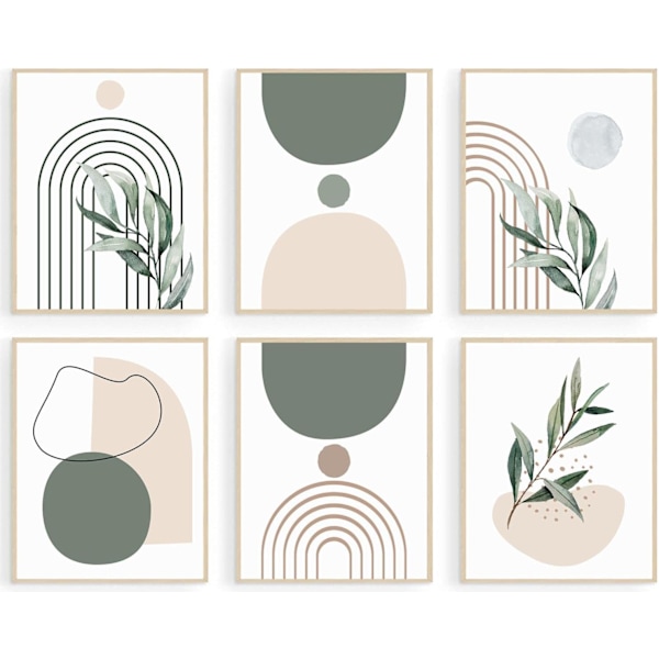 Boho väggkonsttryck - Salviagrön abstrakt geometrisk boho-dekor