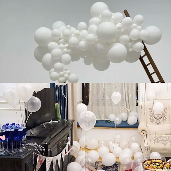 5 toms hvite lateksballonger, 100 stk Mini tykke hvite partyballonger